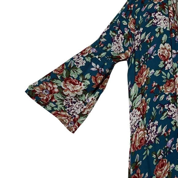 Umgee Womens Size M Teal Floral 3/4 Sleeve Tunic Top - Picture 5 of 9